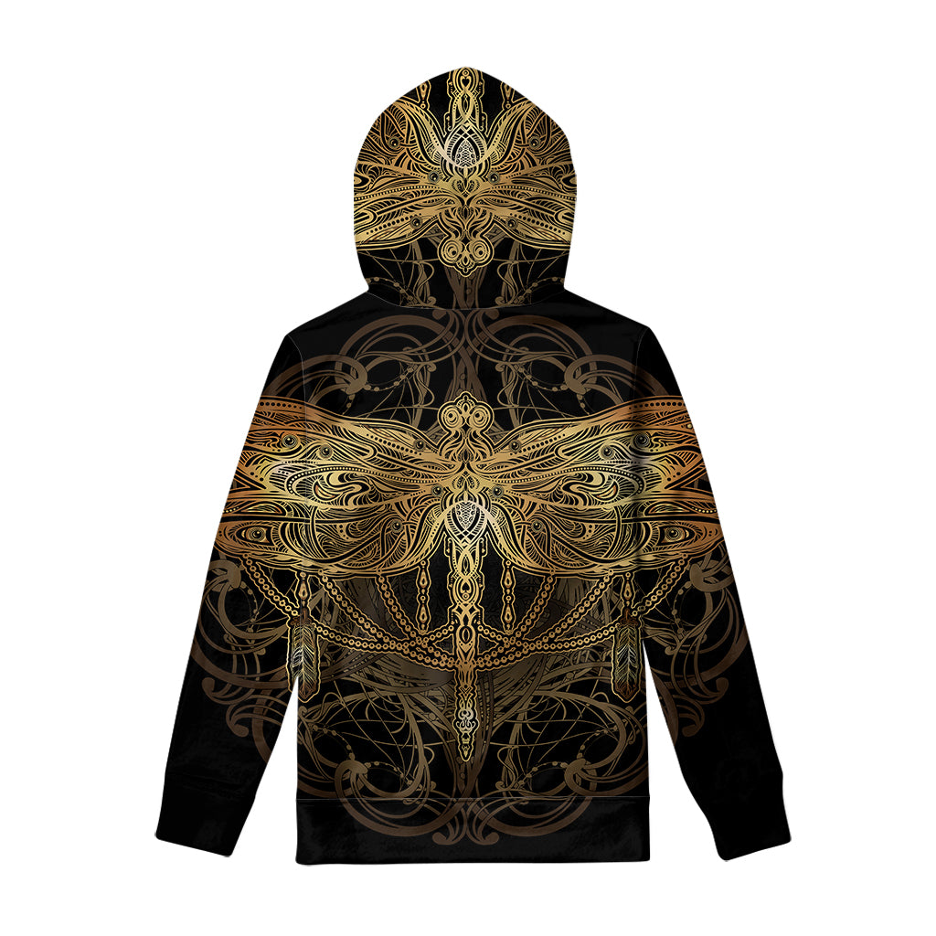 Golden Spiritual Dragonfly Print Pullover Hoodie