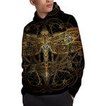 Golden Spiritual Dragonfly Print Pullover Hoodie