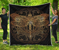 Golden Spiritual Dragonfly Print Quilt