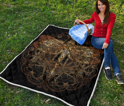 Golden Spiritual Dragonfly Print Quilt