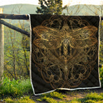 Golden Spiritual Dragonfly Print Quilt