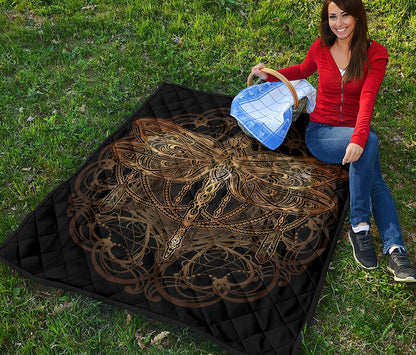 Golden Spiritual Dragonfly Print Quilt