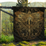 Golden Spiritual Dragonfly Print Quilt