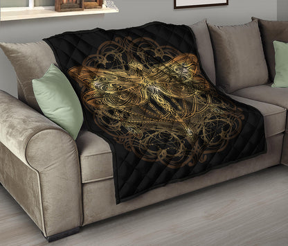 Golden Spiritual Dragonfly Print Quilt