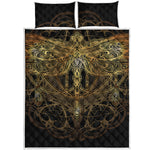 Golden Spiritual Dragonfly Print Quilt Bed Set