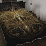 Golden Spiritual Dragonfly Print Quilt Bed Set