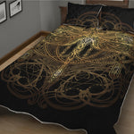 Golden Spiritual Dragonfly Print Quilt Bed Set