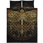Golden Spiritual Dragonfly Print Quilt Bed Set