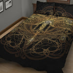 Golden Spiritual Dragonfly Print Quilt Bed Set