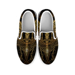 Golden Spiritual Dragonfly Print White Slip On Shoes