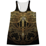 Golden Spiritual Dragonfly Print Women's Racerback Tank Top
