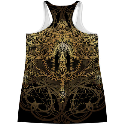 Golden Spiritual Dragonfly Print Women's Racerback Tank Top