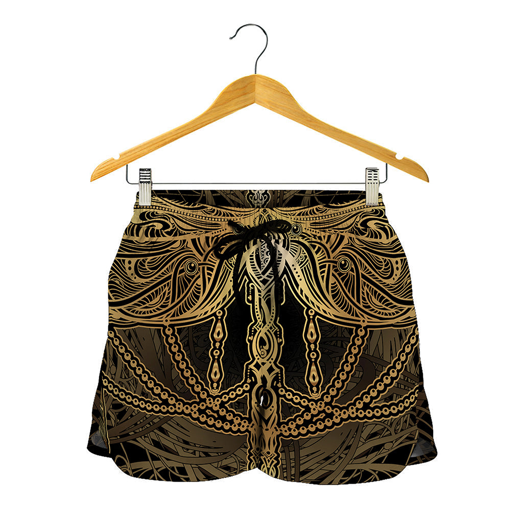 Golden Spiritual Dragonfly Print Women's Shorts