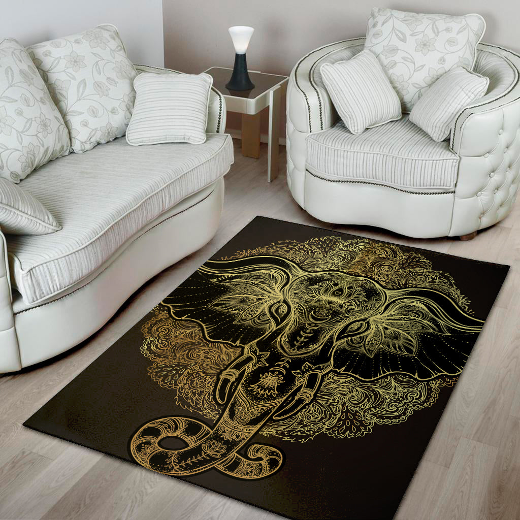 Golden Spiritual Elephant Print Area Rug
