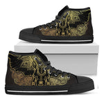 Golden Spiritual Elephant Print Black High Top Shoes