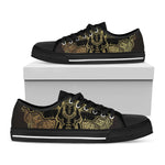 Golden Spiritual Elephant Print Black Low Top Shoes 