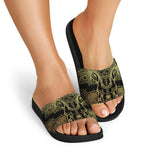 Golden Spiritual Elephant Print Black Slide Sandals