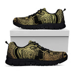 Golden Spiritual Elephant Print Black Sneakers