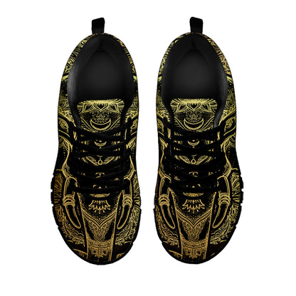 Golden Spiritual Elephant Print Black Sneakers