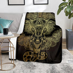 Golden Spiritual Elephant Print Blanket
