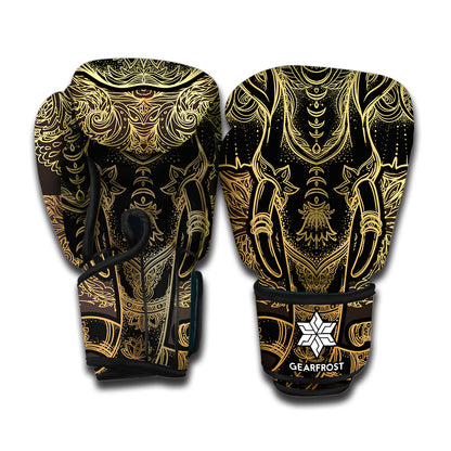 Golden Spiritual Elephant Print Boxing Gloves