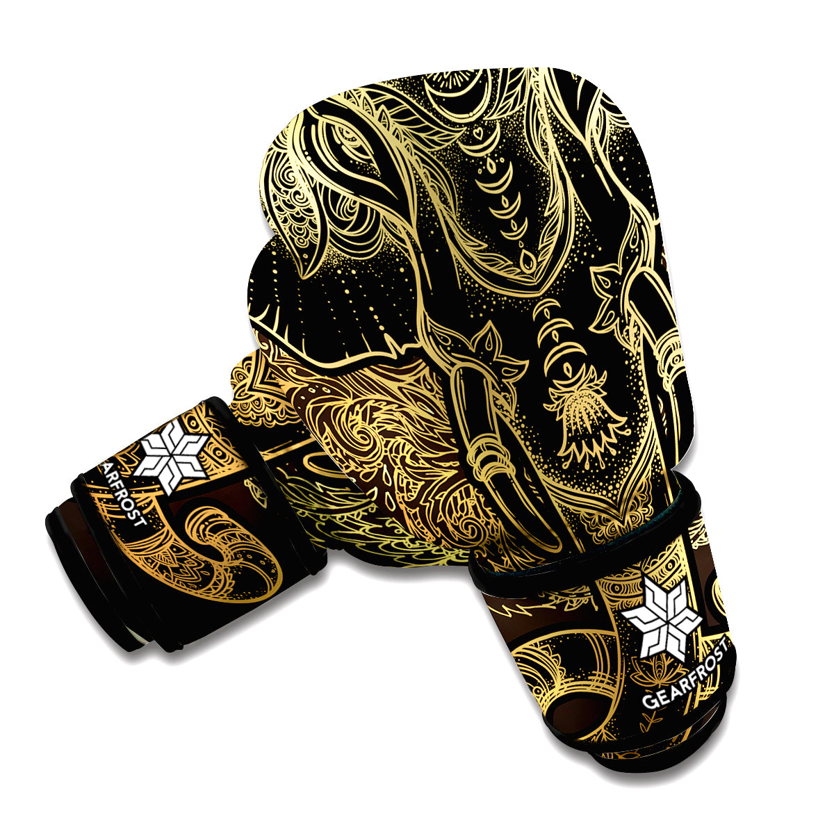 Golden Spiritual Elephant Print Boxing Gloves