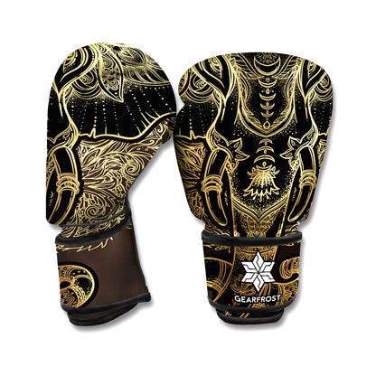 Golden Spiritual Elephant Print Boxing Gloves