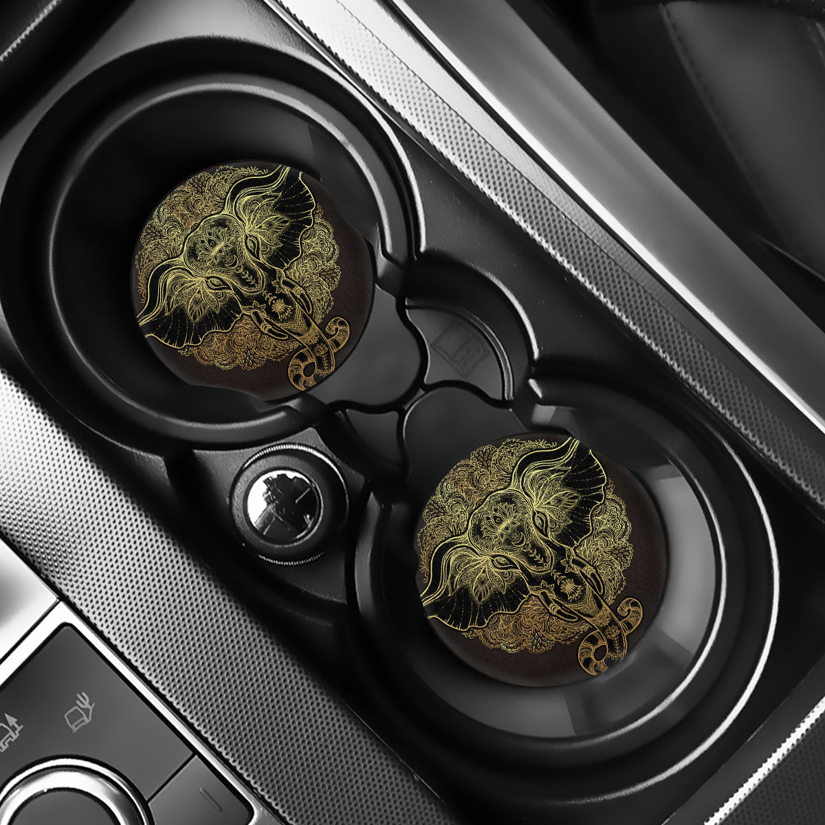 Golden Spiritual Elephant Print Car Coasters