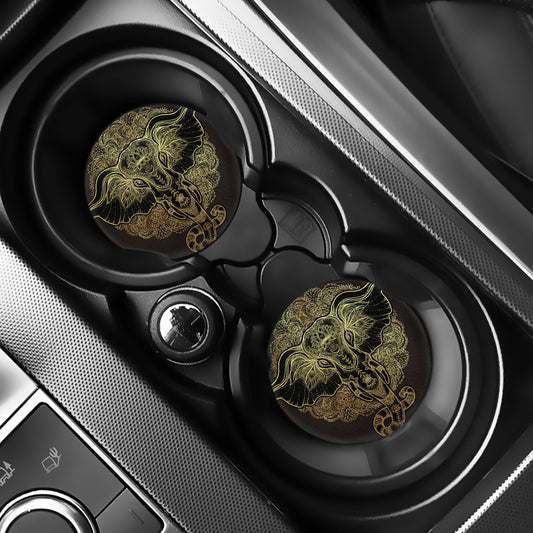 Golden Spiritual Elephant Print Car Coasters