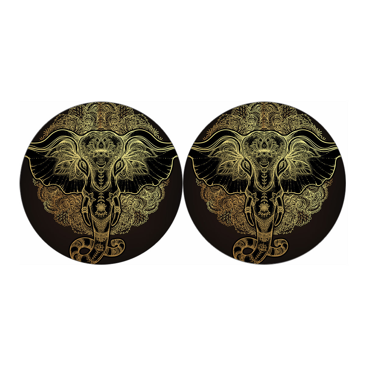 Golden Spiritual Elephant Print Car Coasters