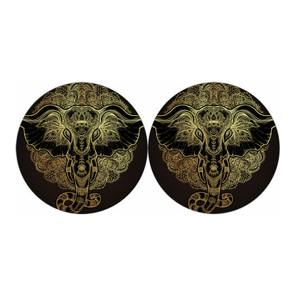 Golden Spiritual Elephant Print Car Coasters