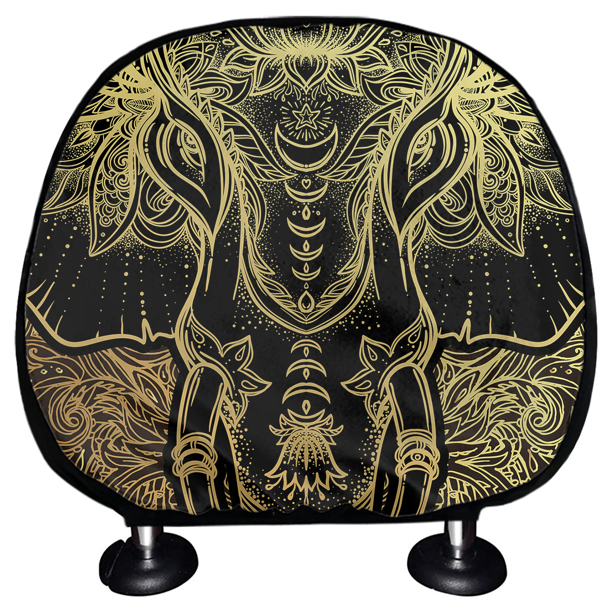 Golden Spiritual Elephant Print Car Headrest Covers