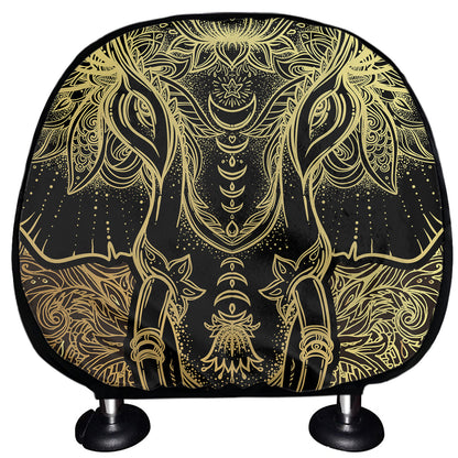 Golden Spiritual Elephant Print Car Headrest Covers