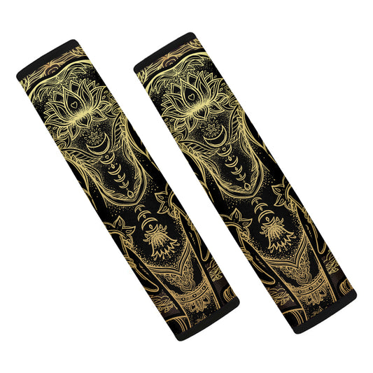 Golden Spiritual Elephant Print Car Seat Belt Covers