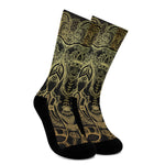 Golden Spiritual Elephant Print Crew Socks