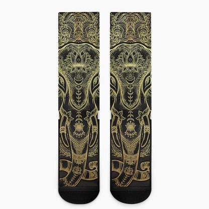 Golden Spiritual Elephant Print Crew Socks