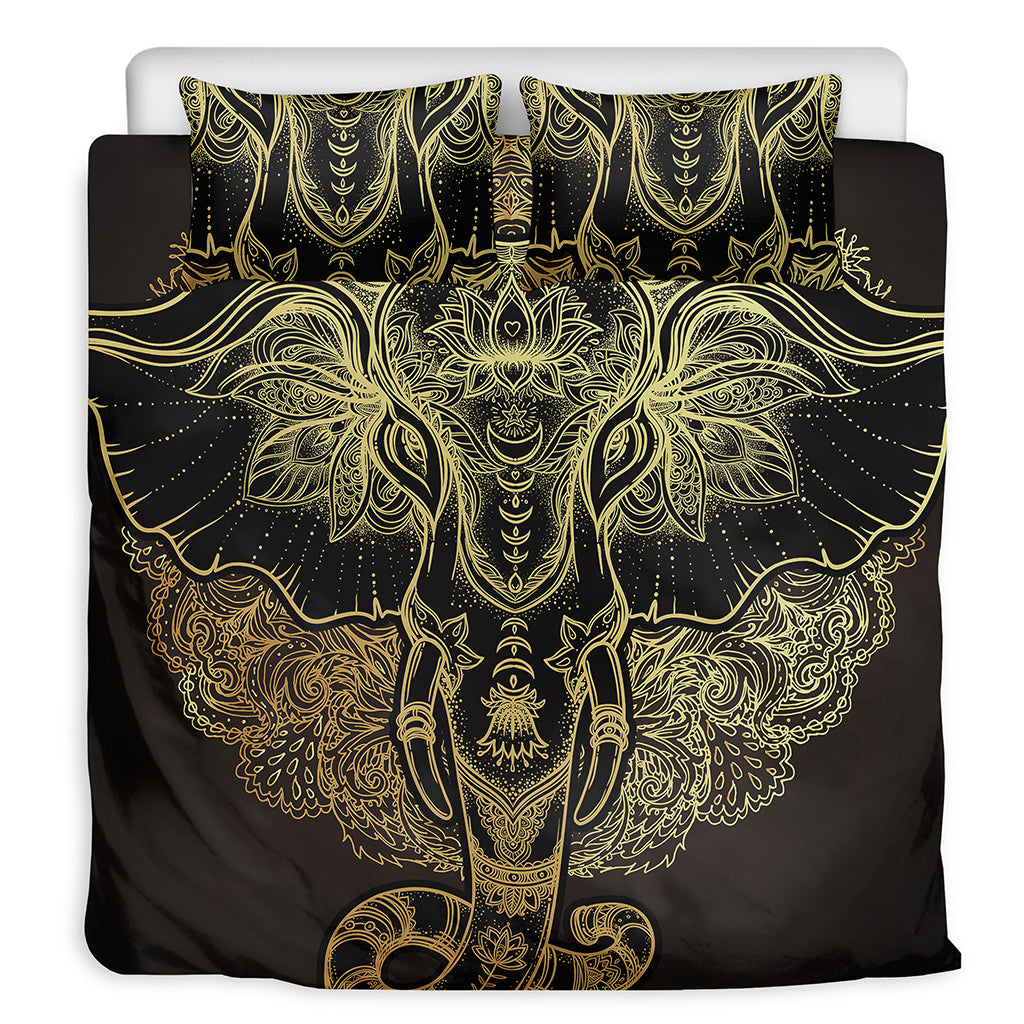 Golden Spiritual Elephant Print Duvet Cover Bedding Set