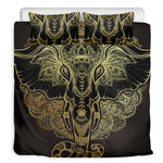 Golden Spiritual Elephant Print Duvet Cover Bedding Set