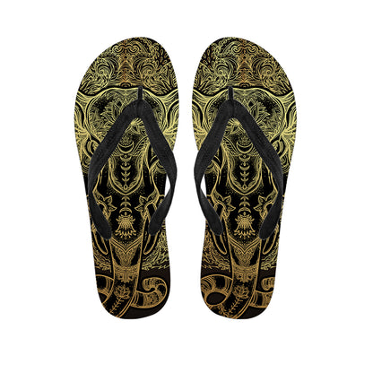 Golden Spiritual Elephant Print Flip Flops