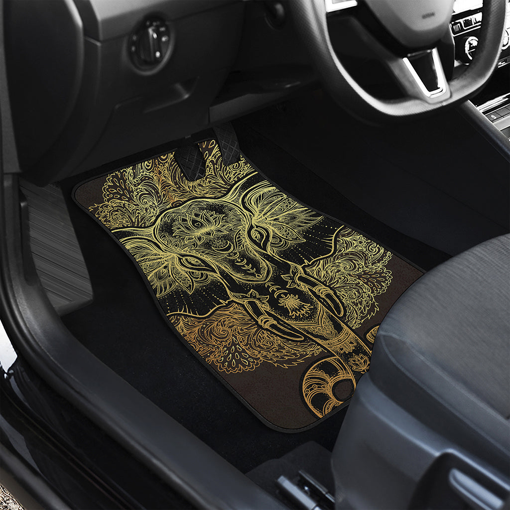 Golden Spiritual Elephant Print Front and Back Car Floor Mats
