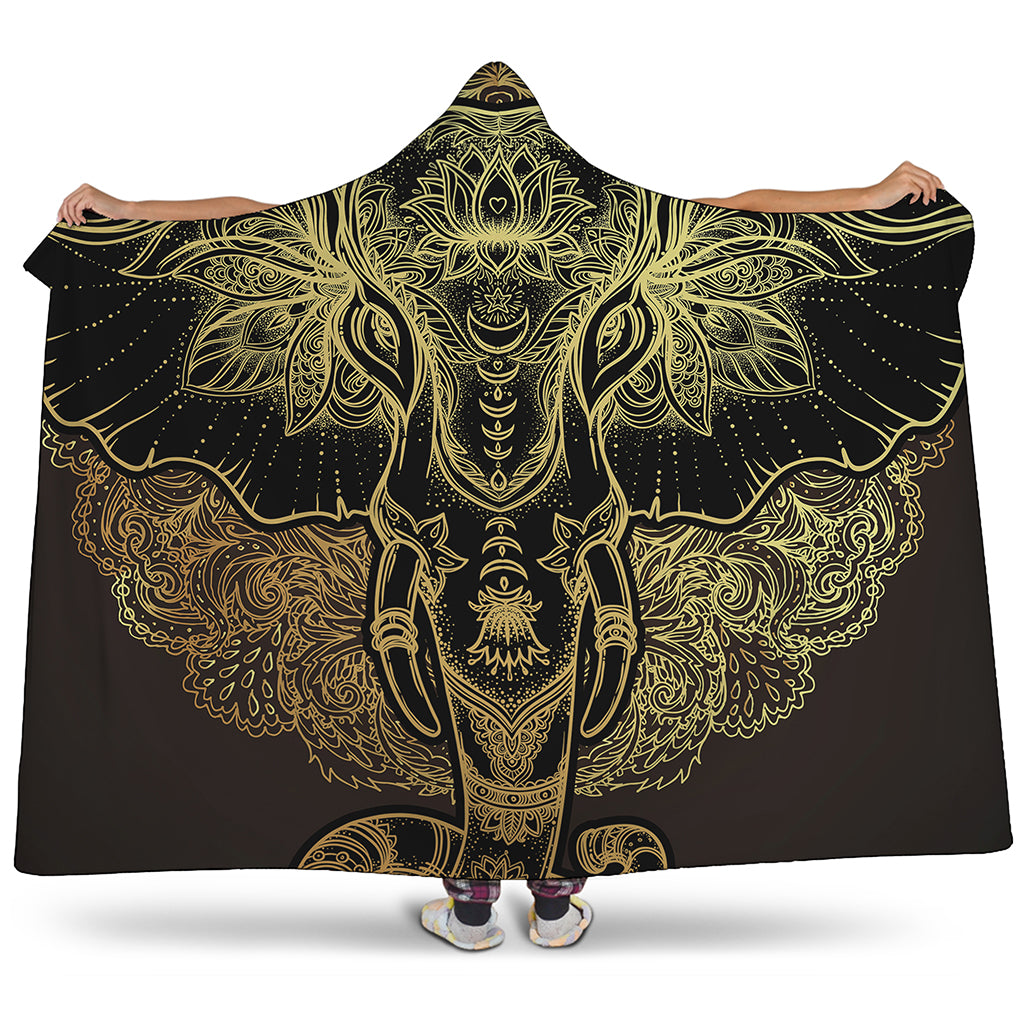 Golden Spiritual Elephant Print Hooded Blanket