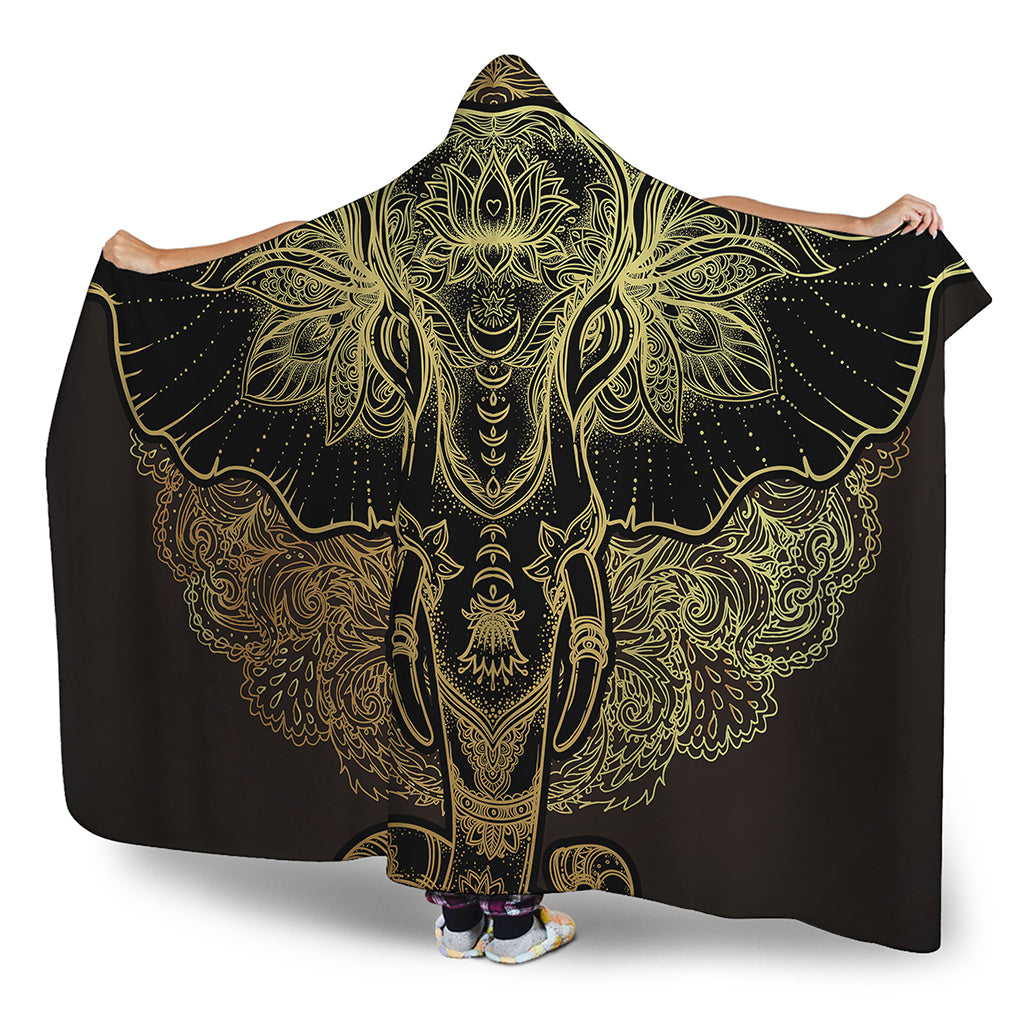 Golden Spiritual Elephant Print Hooded Blanket