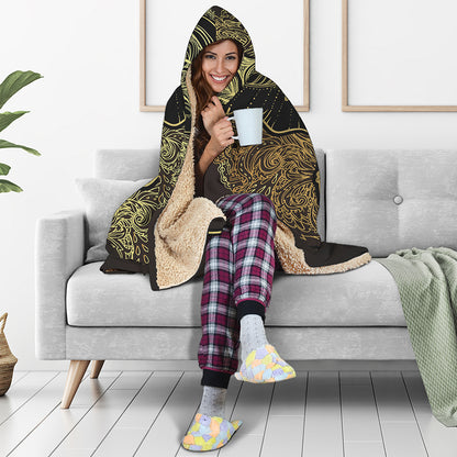 Golden Spiritual Elephant Print Hooded Blanket