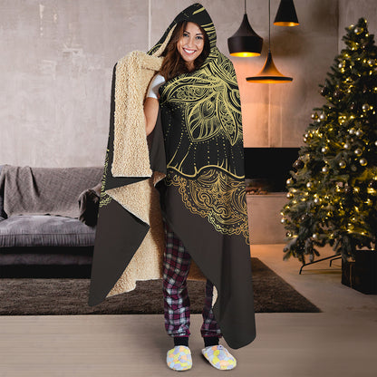 Golden Spiritual Elephant Print Hooded Blanket