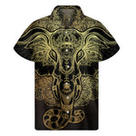 Golden Spiritual Elephant Print Men's Short Sleeve Shirt