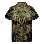 Golden Spiritual Elephant Print Men's Short Sleeve Shirt