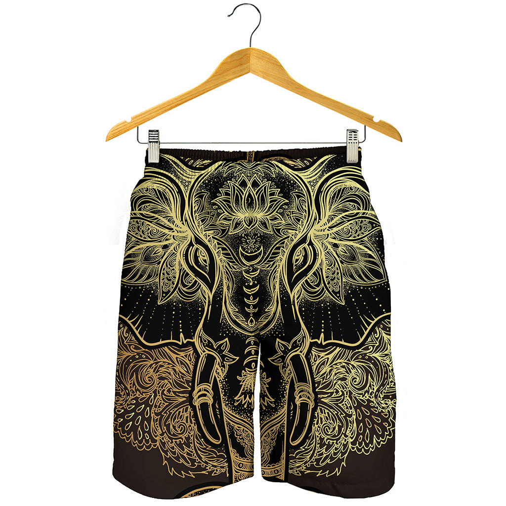 Golden Spiritual Elephant Print Men's Shorts