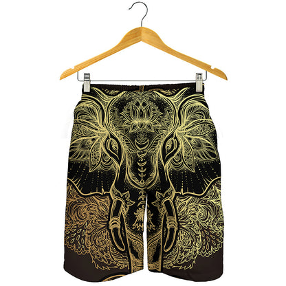 Golden Spiritual Elephant Print Men's Shorts