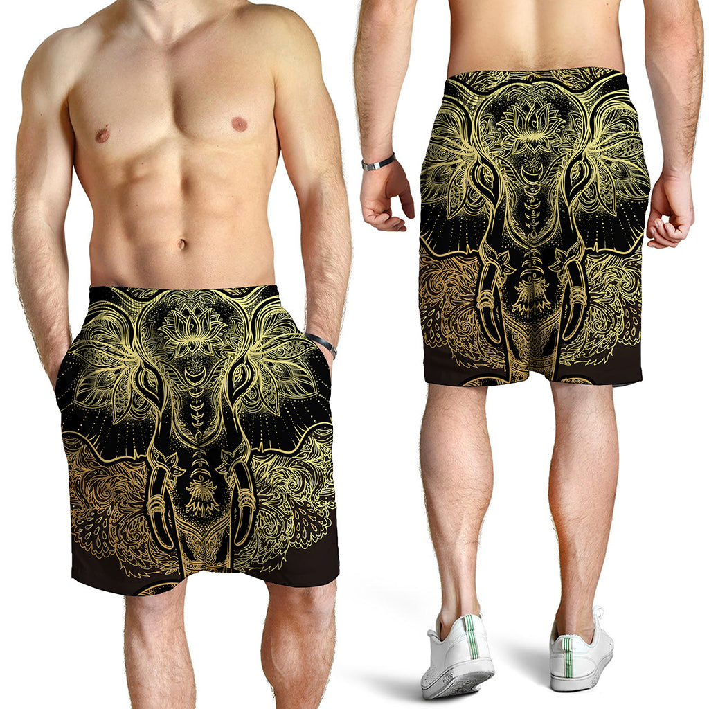 Golden Spiritual Elephant Print Men's Shorts