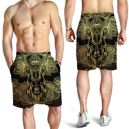 Golden Spiritual Elephant Print Men's Shorts